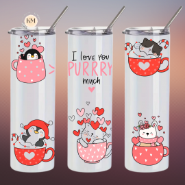 Slim cup with cartoon cat flower pattern with stool and straw