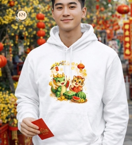 Áo Thun Nam In Hình Tết Theo Mẫu – Hoodie Tết Dễ Thương, Mặc Xuân May Mắn Cả Năm