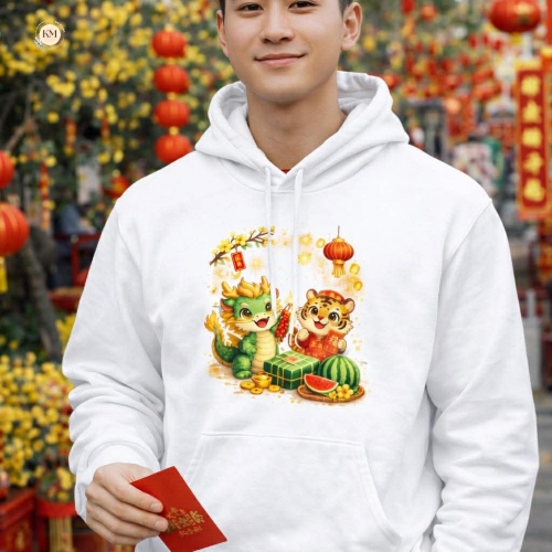 Áo Thun Nam In Hình Tết Theo Mẫu – Hoodie Tết Dễ Thương, Mặc Xuân May Mắn Cả Năm